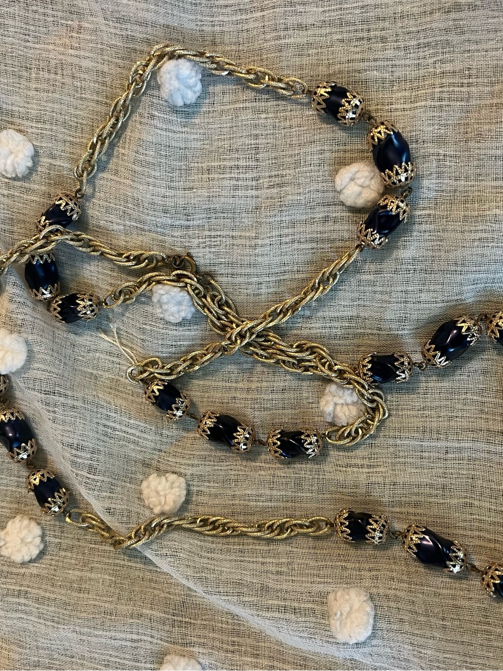 Gold-Tone Navy Bead Rope Necklace - Women's Fashion Jewelry